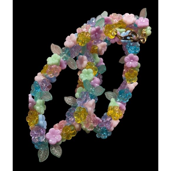 Vintage 60s Pastel Floral Beaded Necklace - Picture 5 of 6